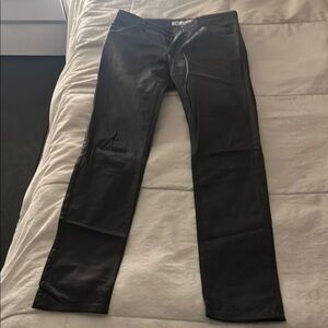 Charcoal twill pants, almost jean-like with thinner material.